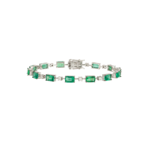 Emerald and Diamond Bracelet in 14k White Gold