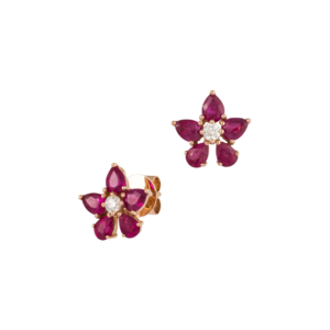 Ruby and Diamond Floral Earrings in 14k Rose Gold