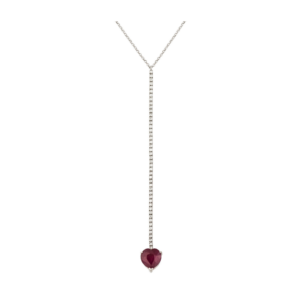 Ruby and Diamond Drop Necklace in 18k White Gold