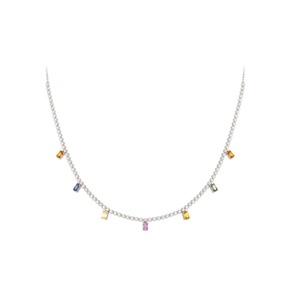 Multicolor Sapphire and Diamond Necklace in 18K