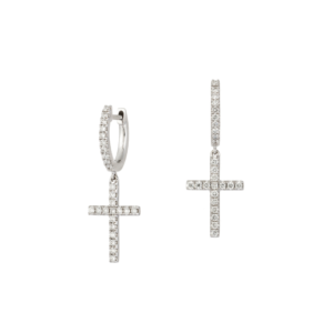 Diamond Cross Earrings in 18k White Gold