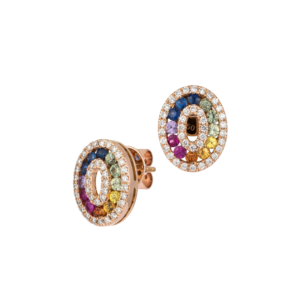 Multicolor Sapphire and Diamond Stud Earrings in 18k Rose Gold