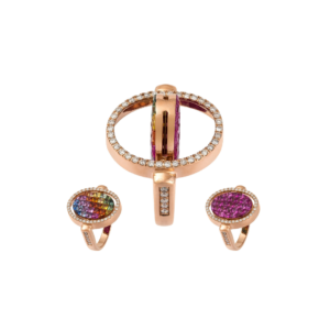 Anillo Reversible de Diamantes y Zafiros Multicolor en Oro Rosa de 18K