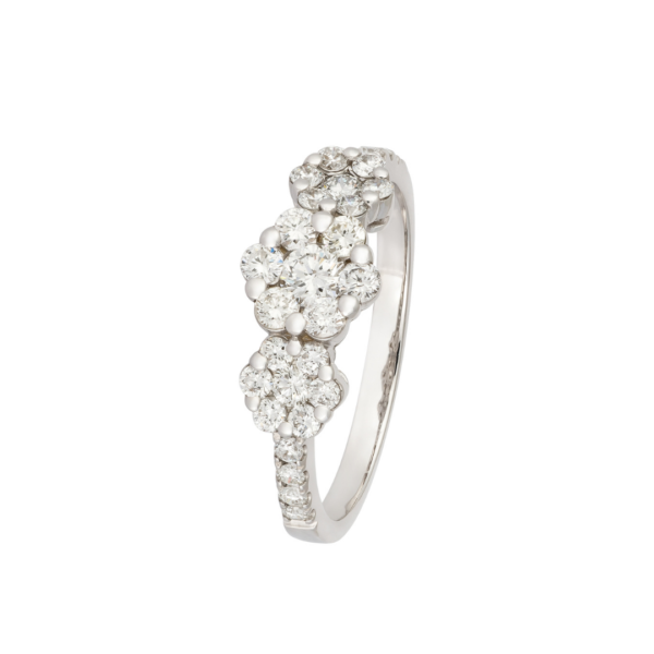 Trilogy diamond floral ring in 18k white gold