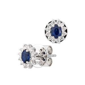 Aretes rosetón de diamantes y zafiros azules