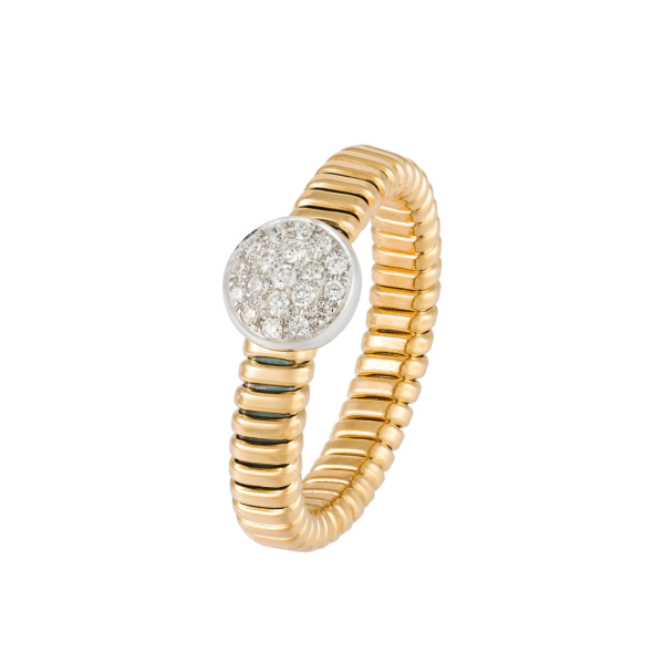 Anillo Tubogas con pavé circular de diamantes en oro amarillo de 18k.