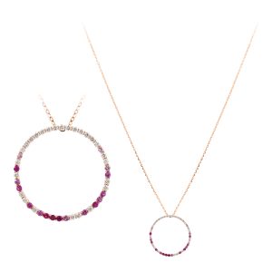 Colgante con Zafiros Rosados y Diamantes en Oro Blanco 18k, Círculo de la Vida.