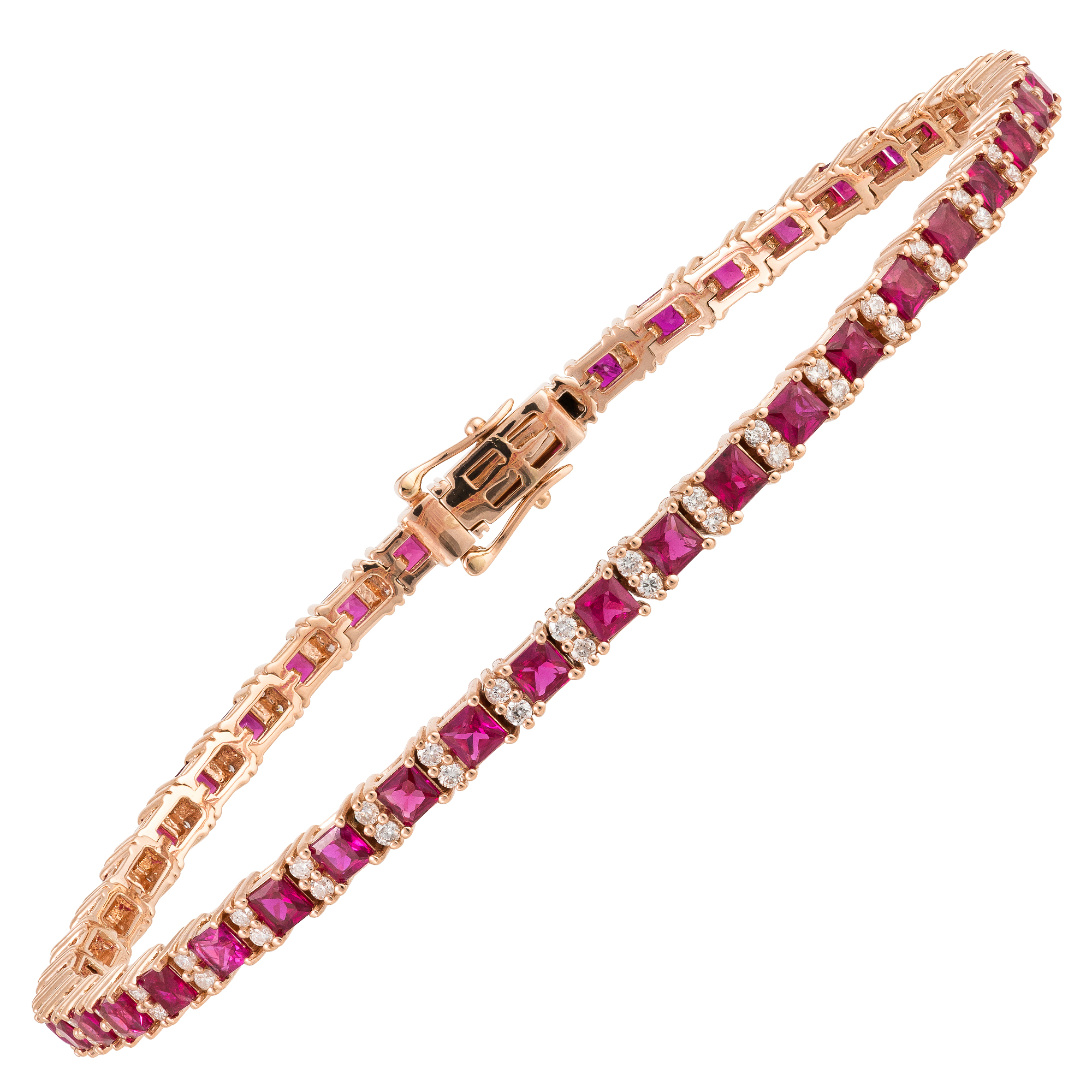Pulsera Tenis de Oro Rosa 18k con Rubíes y Diamantes