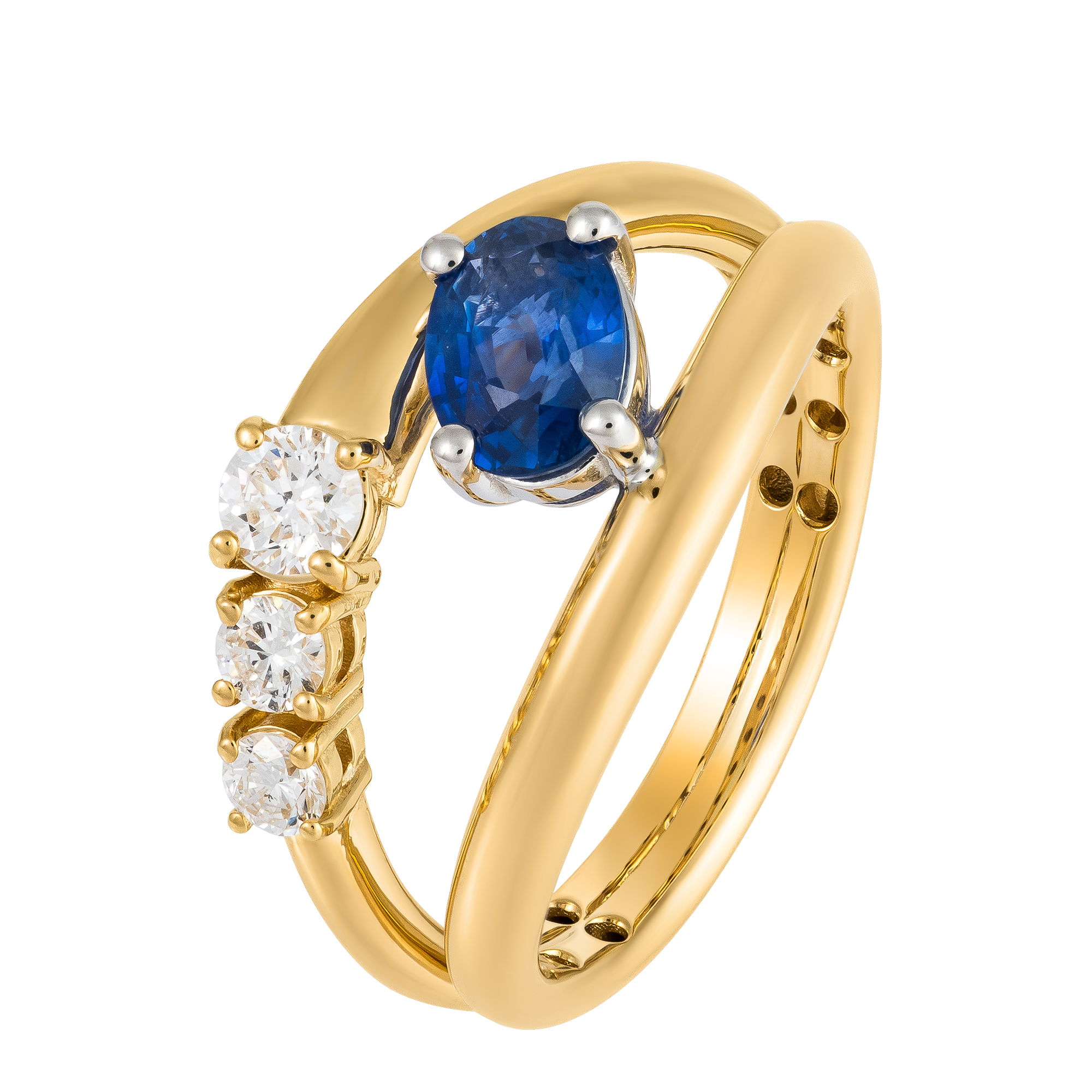 Anillo en Oro 18k con Zafiro y Diamantes