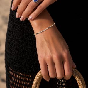 Pulsera Tennis en Oro Amarillo 18K con Diamantes y Zafiros Naturales