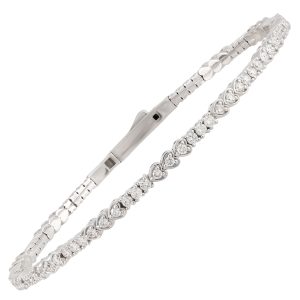 Pulsera Tennis Corazones y Brillantes en Oro Blanco 18K